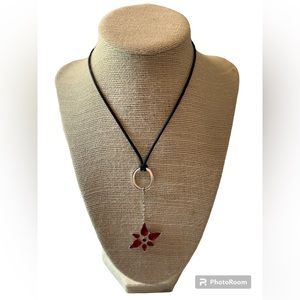 Swarovski Red Crystal Flower and Cord Choker Necklace